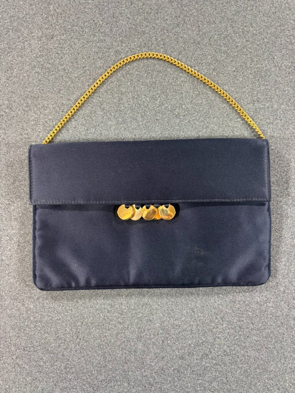 Vintage RODO Purse Blue Satin Clutch or Handbag Gold Chain Excellent Condition
